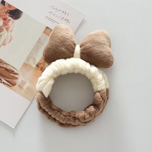 Plush Bow Kids Headband - Tan and Cream